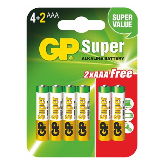 Аккумулятор SUPERALKALINE GP AAA LR03 4+2szt