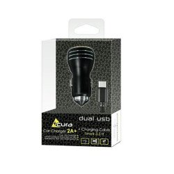 Зарядка SET ACURA 2xUSB+Кабель TYPE C METAL black