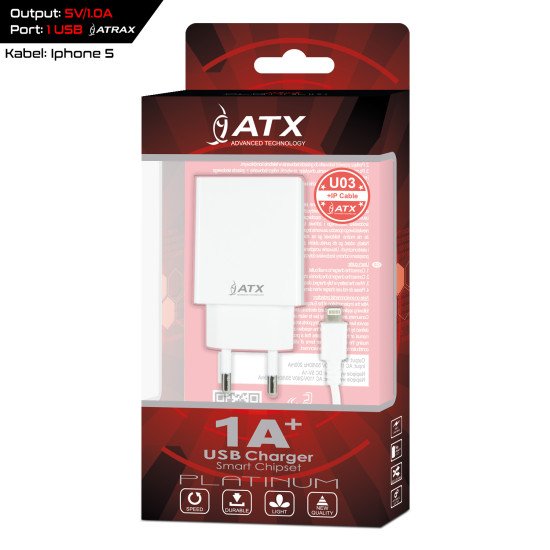 Зарядка SET ATX 1A ŁAD.USB+Кабель LIGHTNING white