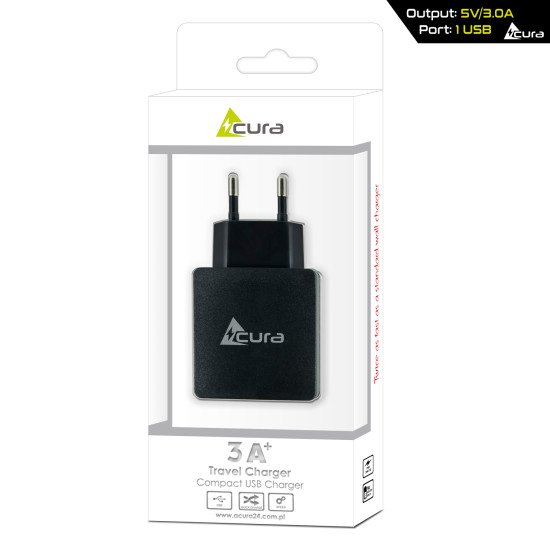 Зарядка USB ACURA 5V/3A UT205 black
