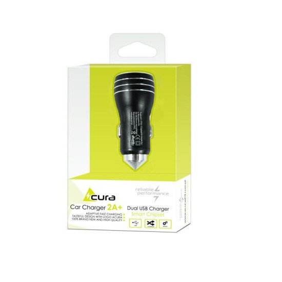Зарядка в машину ACURA 1A / 2A 2xUSB METAL black Зарядка в машину ACURA 1A / 2A 2xUSB METAL black
