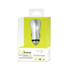 Зарядка в машину ACURA 1A / 2A 2xUSB METAL silver
