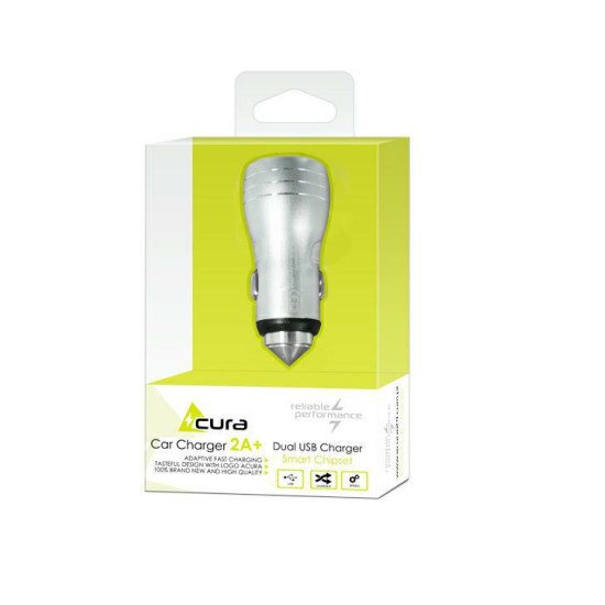 Зарядка в машину ACURA 1A / 2A 2xUSB METAL silver Зарядка в машину ACURA 1A / 2A 2xUSB METAL silver
