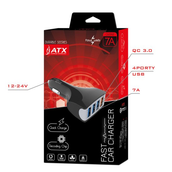 Зарядка в машину ATX 4xUSB QC3.0 7A black Зарядка в машину ATX 4xUSB QC3.0 7A black