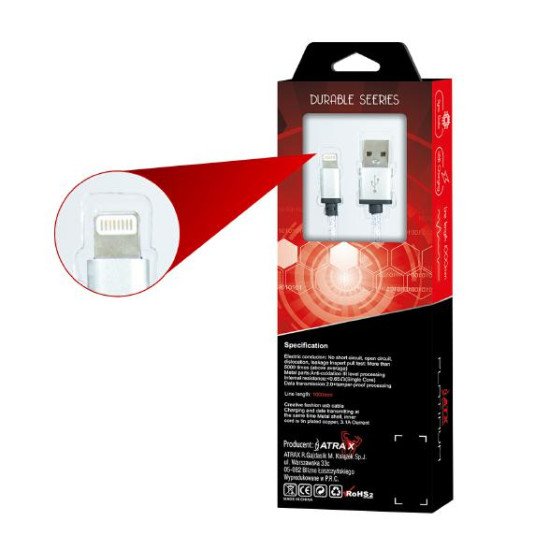 Кабель USB ATX BRAIDED iPhone 5 silver Кабель USB ATX BRAIDED iPhone 5 silver