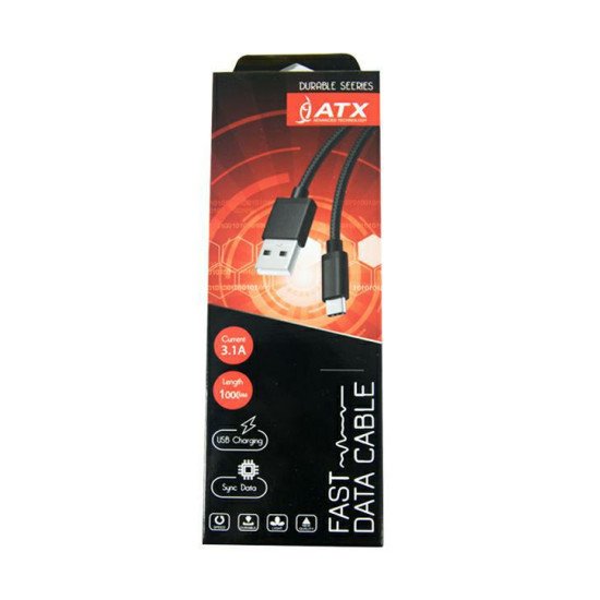 Кабель USB ATX BRAIDED TYPE C PLUG 8mm black