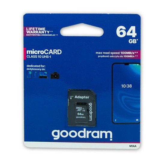 Карта памяти GOODRAM MICRO.SD 64GB C10 UHS+AD 100MB/s